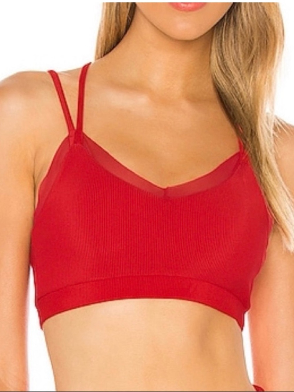 Beach Riot Red Ribbed Crisscross Bralette